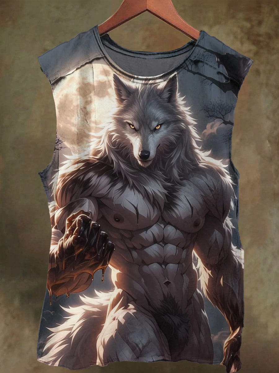 Unisex Wolf King Print Casual Cotton Tank Top