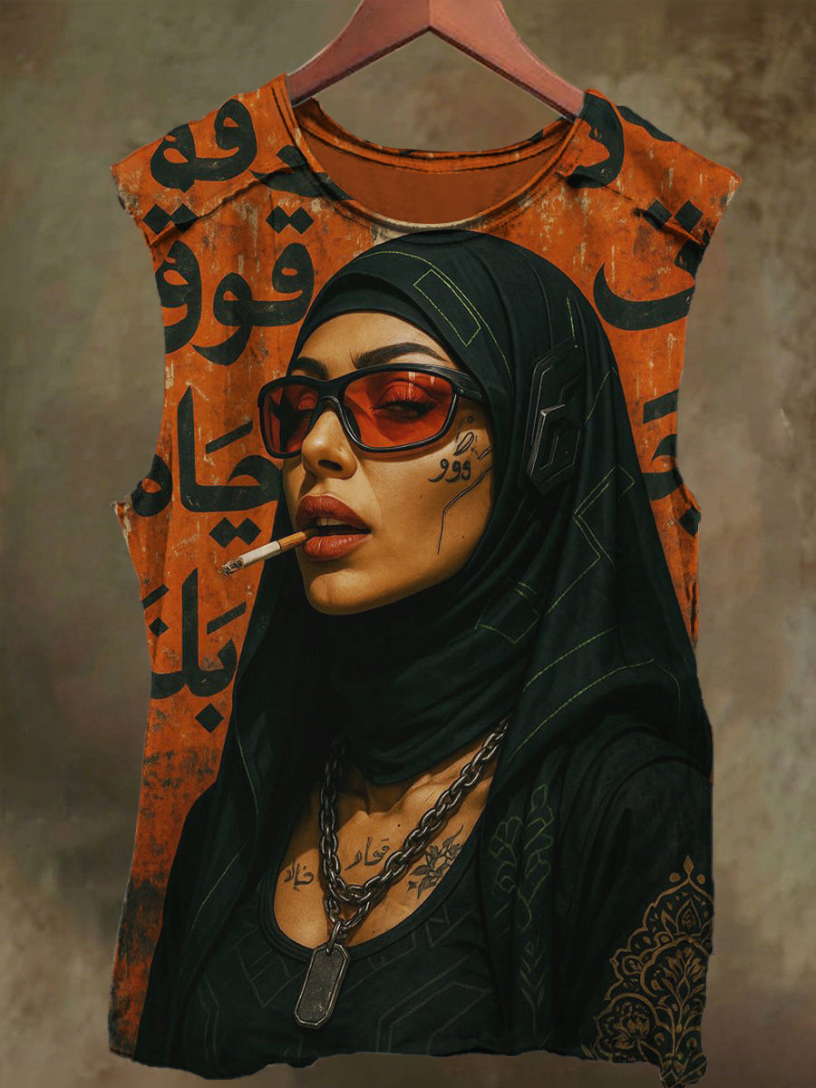 Unisex Rune Smoking Nun Print Casual Cotton Tank Top