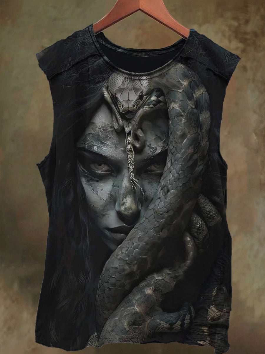 Unisex Snake Face Girl Print Casual Cotton Tank Top