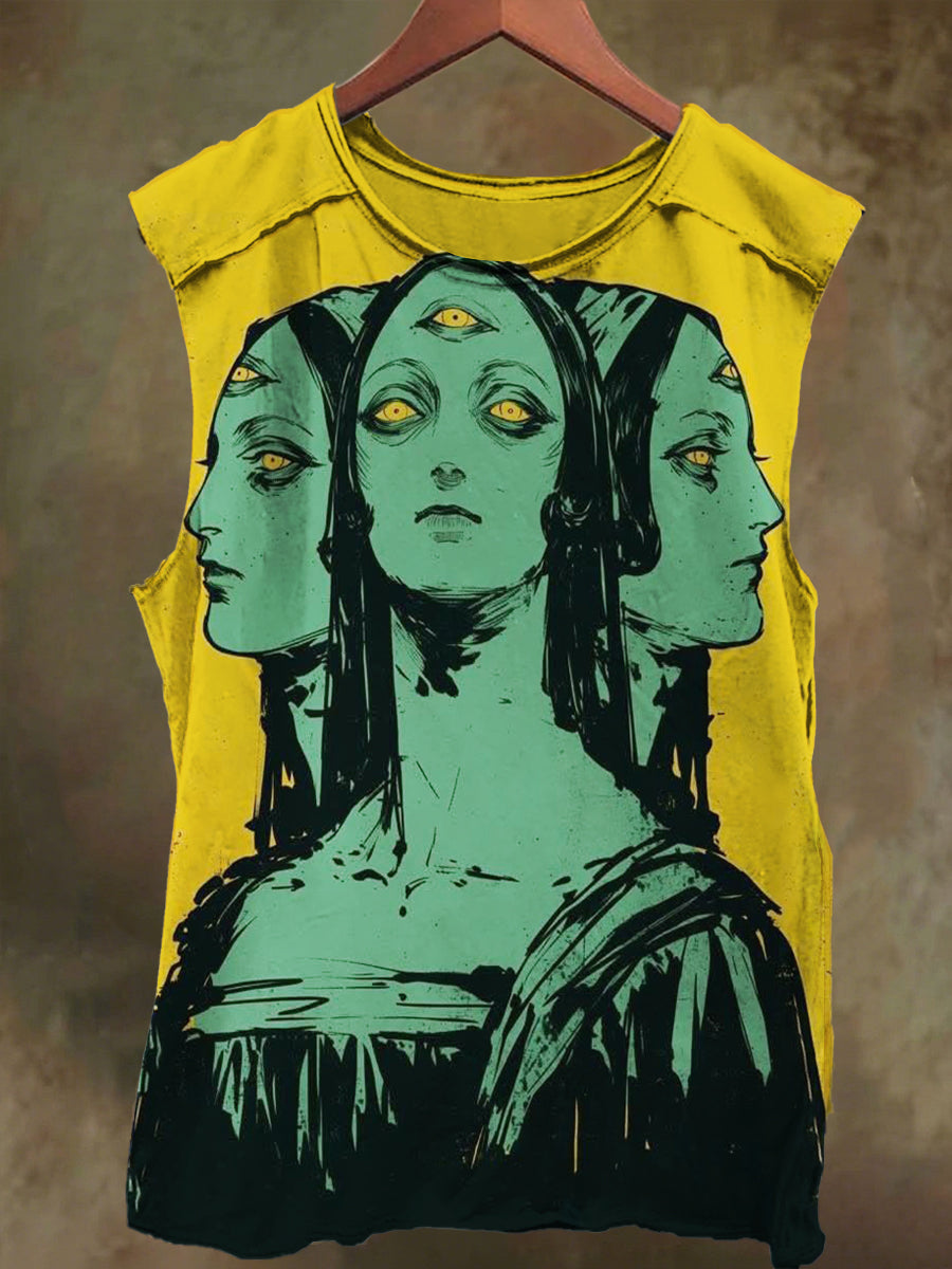 Unisex Three Headed Nun Print Casual Cotton Tank Top