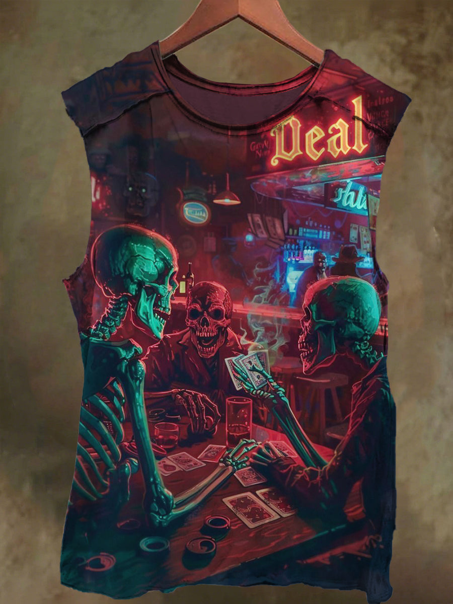 Unisex Bar Skull Print Casual Cotton Tank Top