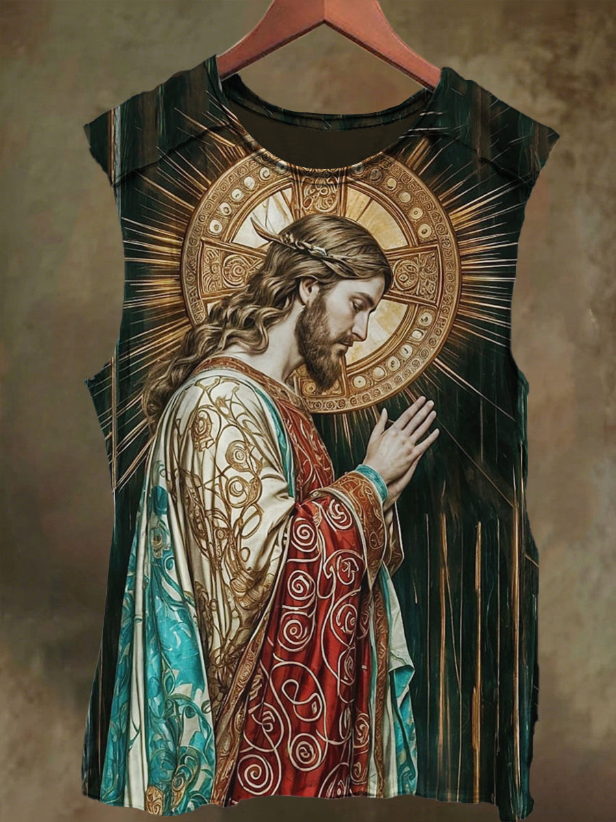 Unisex Holy Light Jesus Print Casual Cotton Tank Top