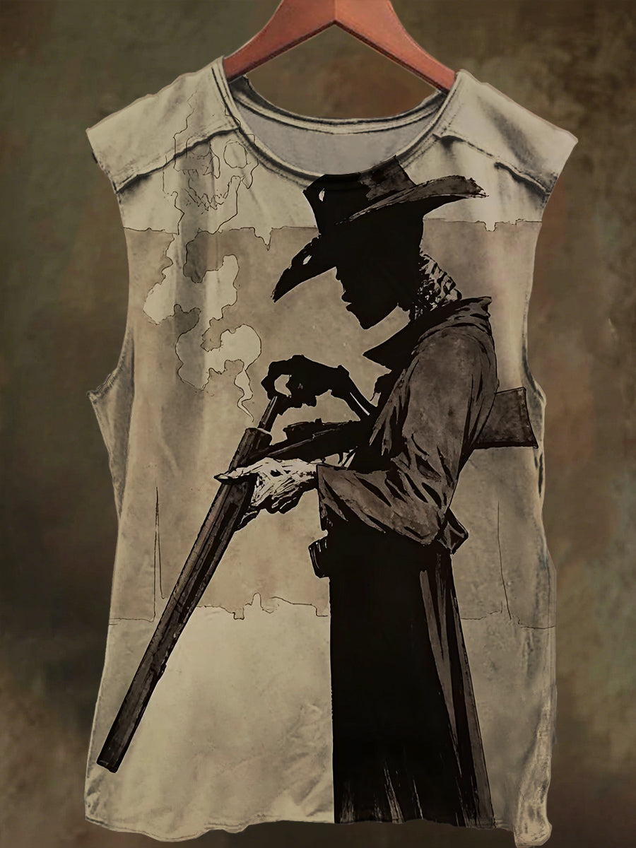 Unisex Skull Pistol Print Casual Cotton Tank Top