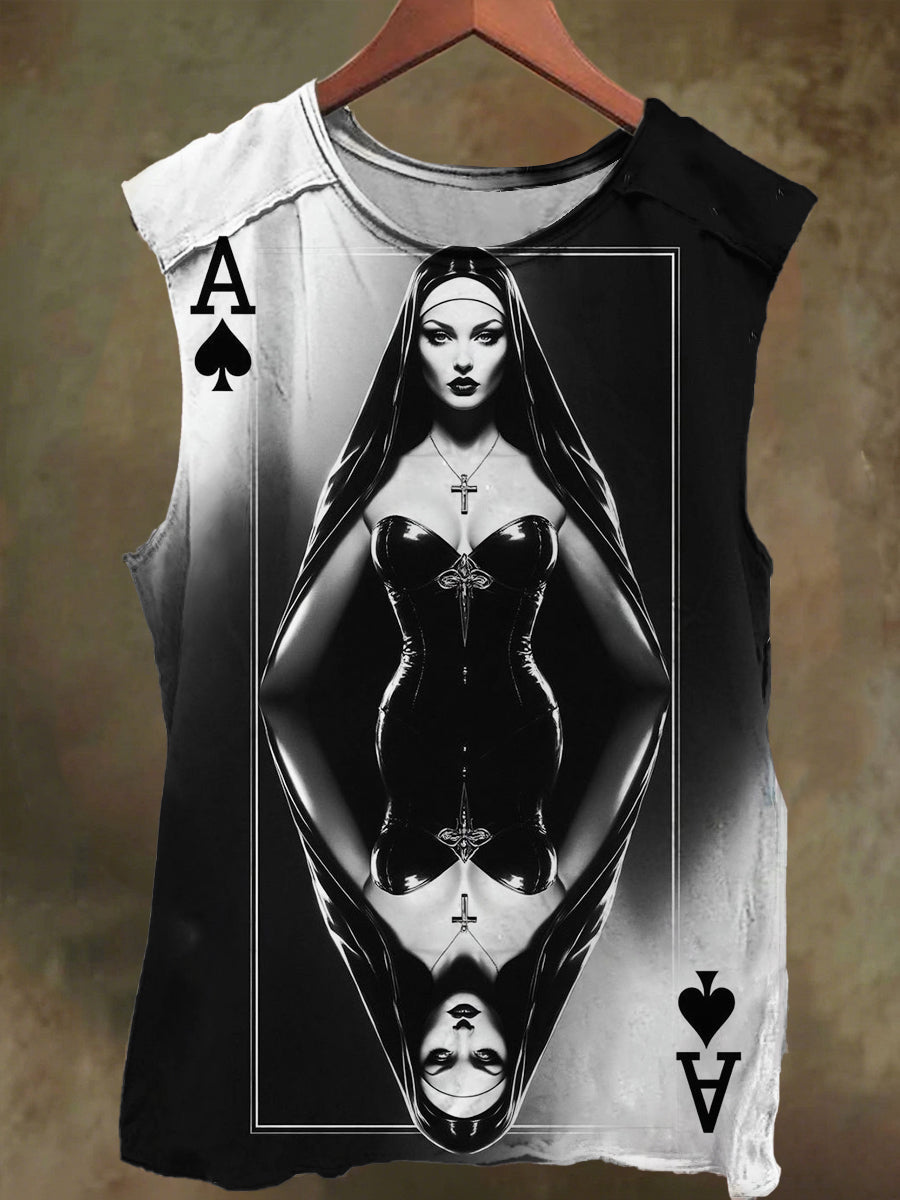 Unisex Sisters Poker Print Casual Cotton Tank Top