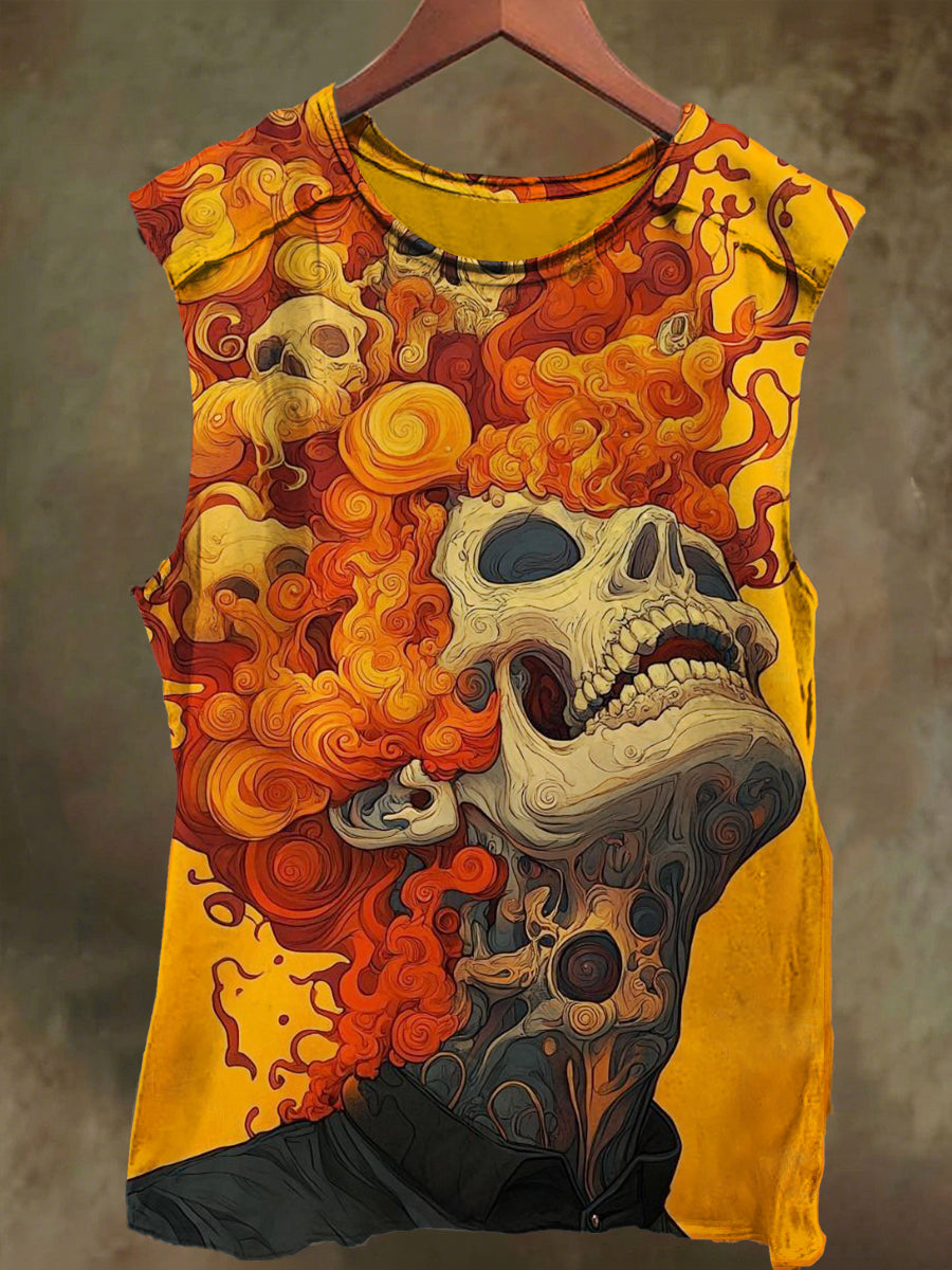 Unisex Skull Ethnic Print Casual Cotton Tank Top