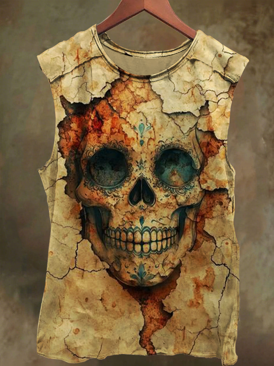 Unisex Rusty Skull Print Casual Cotton Tank Top