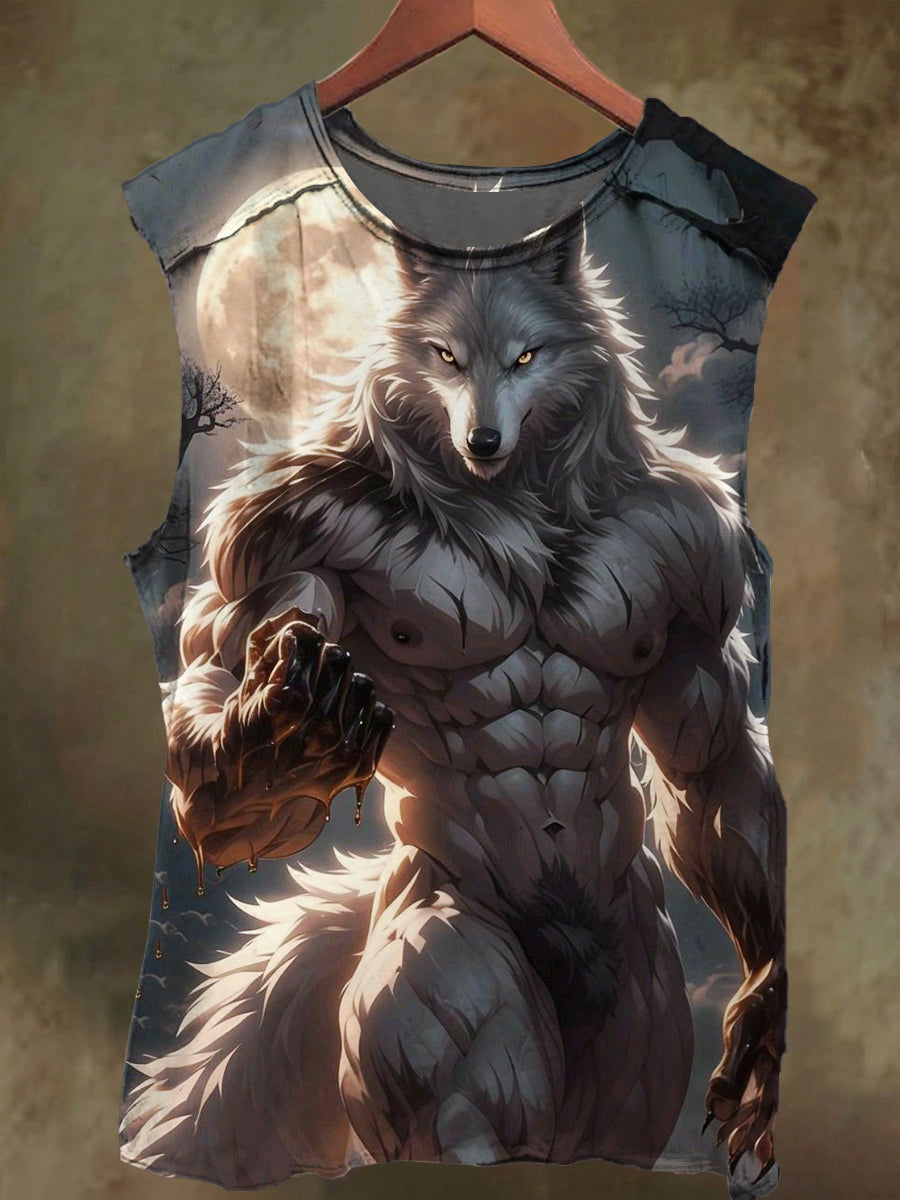 Unisex Wolf Warrior Print Casual Cotton Tank Top