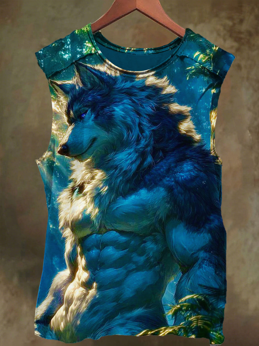 Unisex Wolf Under the Tree Junior Print Casual Cotton Tank Top