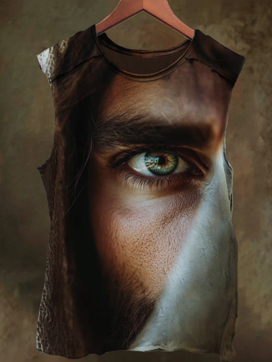 Unisex Jesus Eye Print Casual Cotton Tank Top