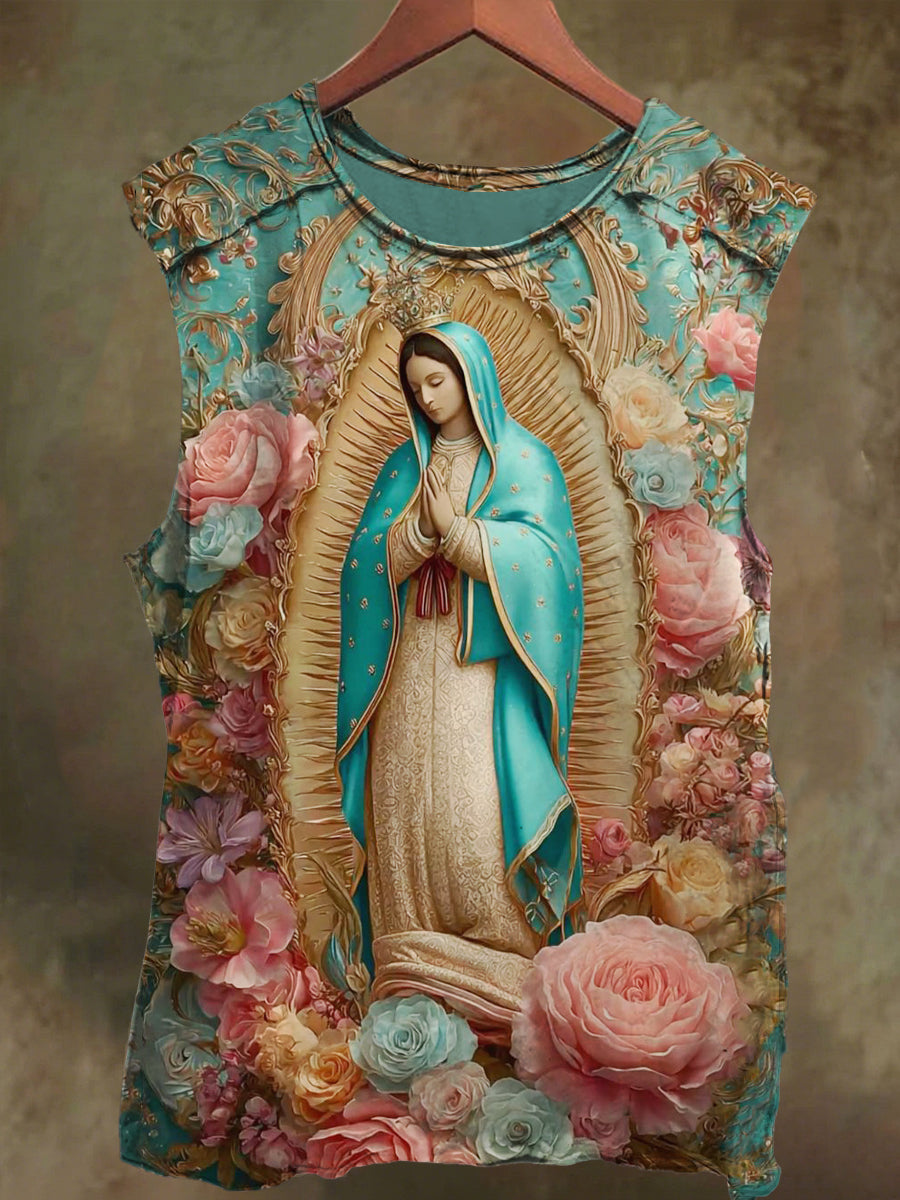 Unisex Virgin Mary Faith Floral Print Casual Cotton Tank Top