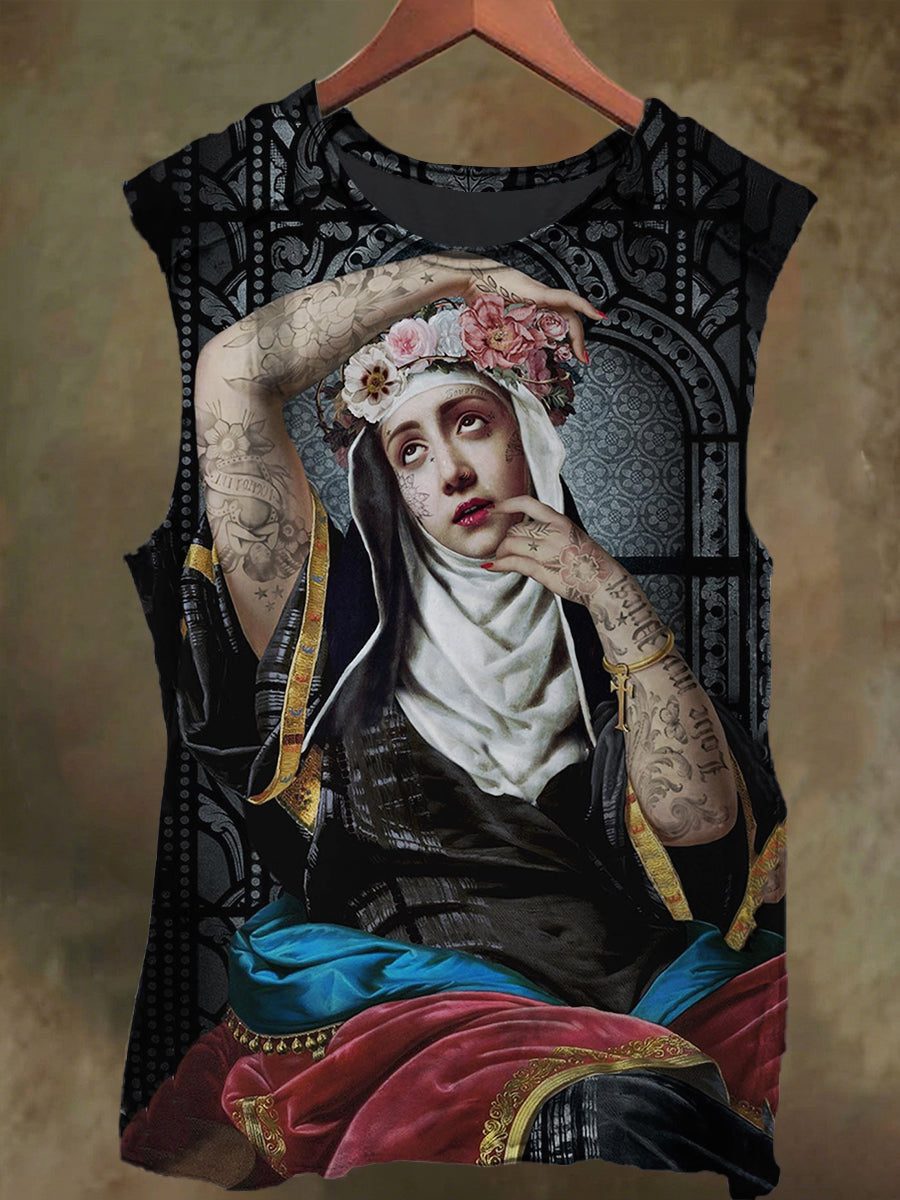 Unisex Sisters Floral Print Casual Cotton Tank Top