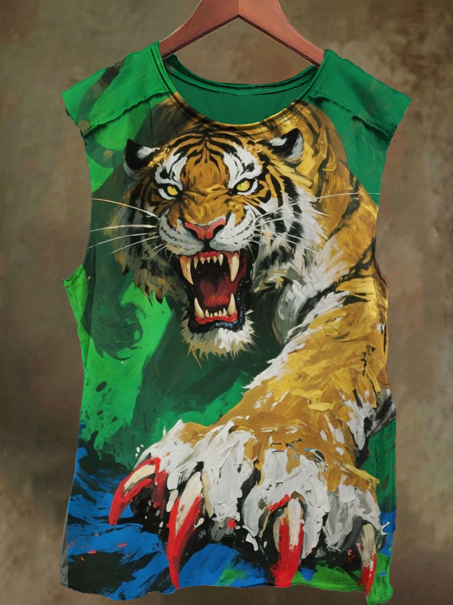 Unisex Fierce Tiger Print Casual Cotton Tank Top