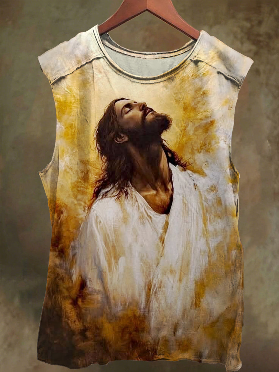 Unisex Jesus Prayer Faith Print Casual Cotton Tank Top