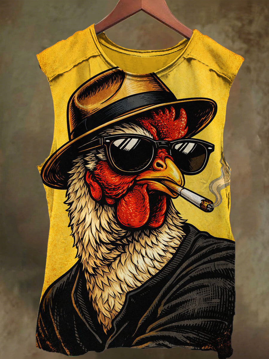 Unisex Smoking Chicken Print Casual Cotton Tank Top