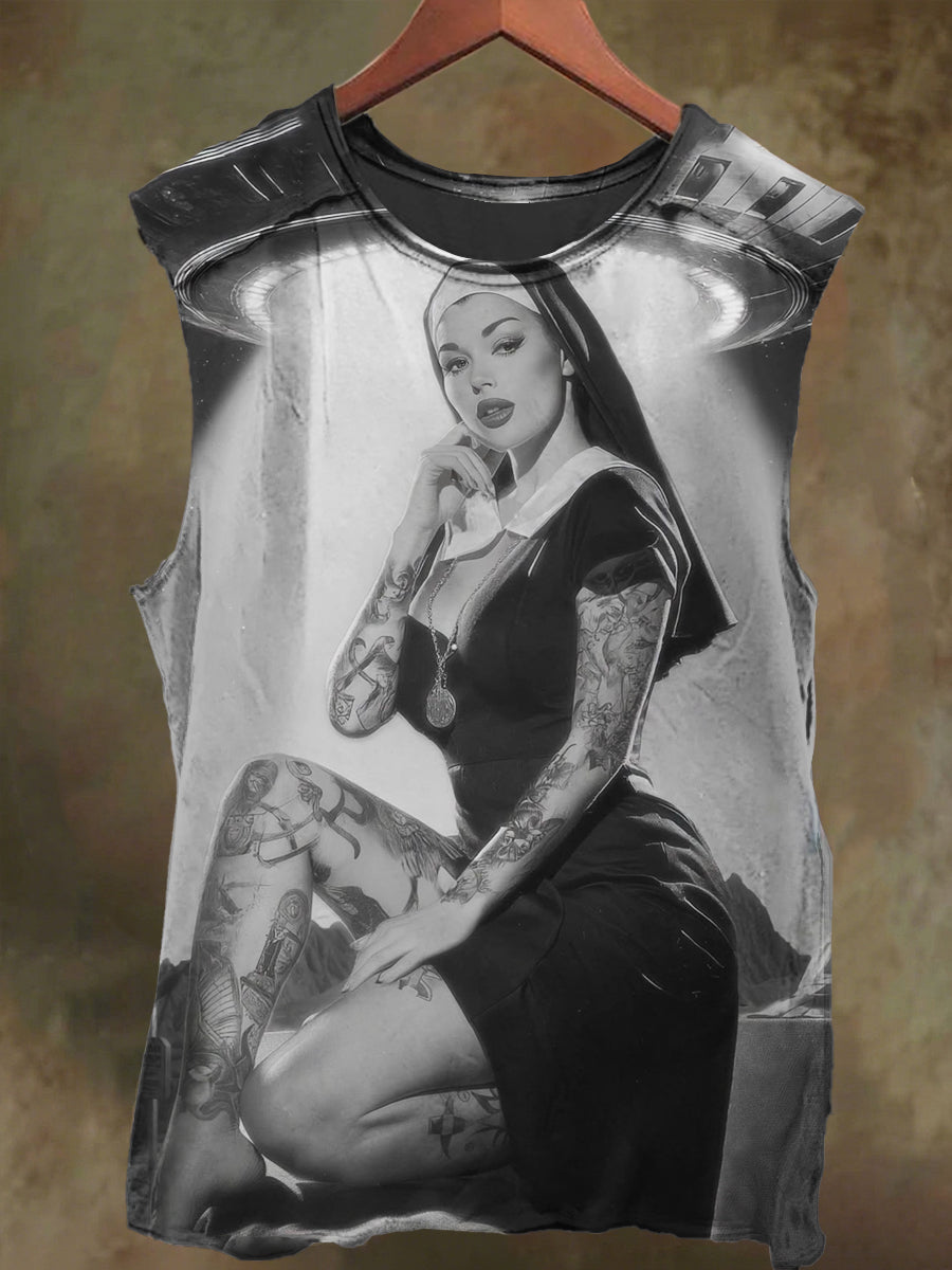 Nun Printed Casual Cotton Vest Under Unisex Spaceships