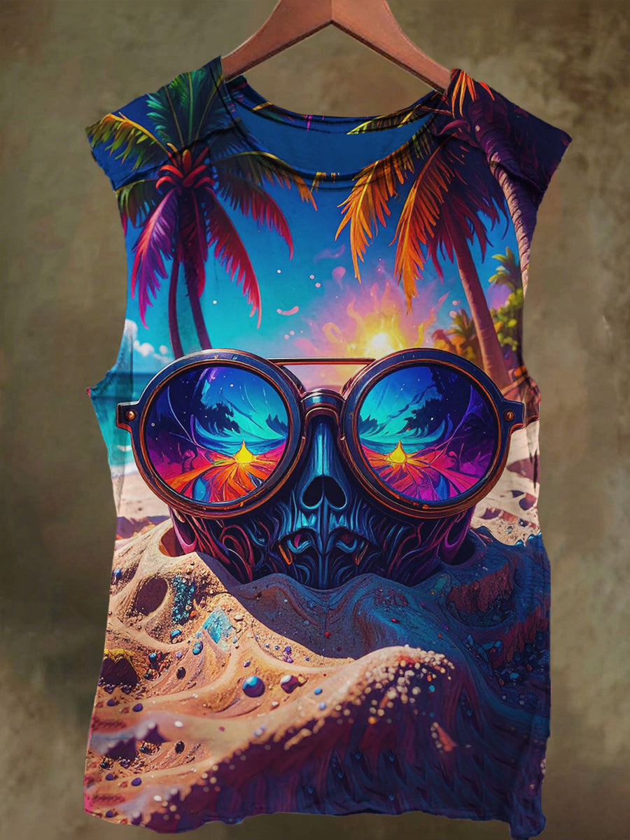 Unisex Beach Skull Holiday Print Casual Cotton Tank Top