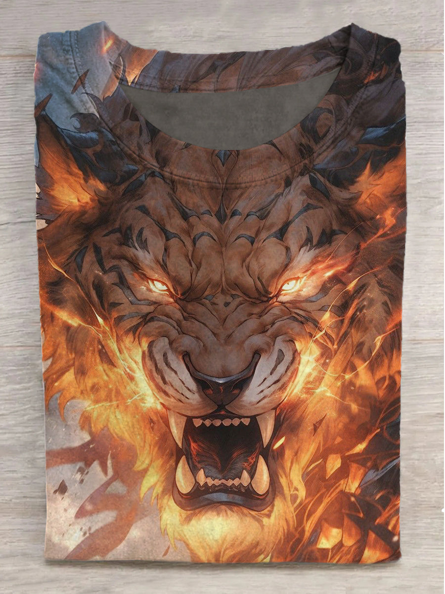 Tiger Print Round Neck Short Sleeve T-Shirt
