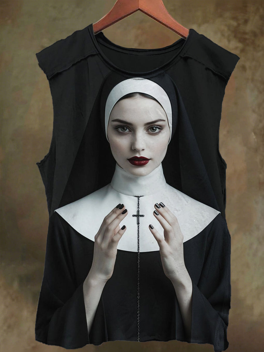Unisex Nun Faith Print Casual Cotton Tank Top
