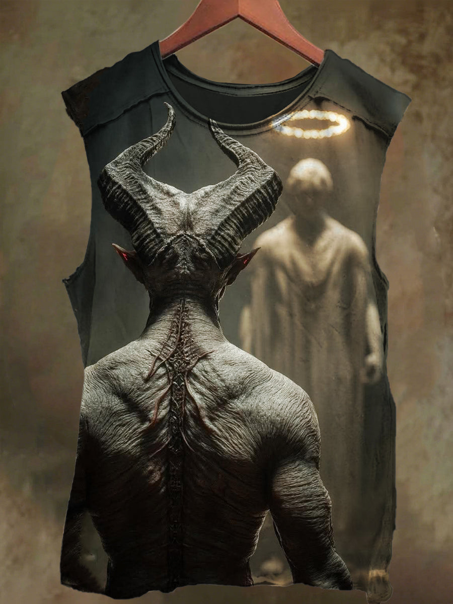 Unisex Devil and Angel Print Casual Cotton Tank Top