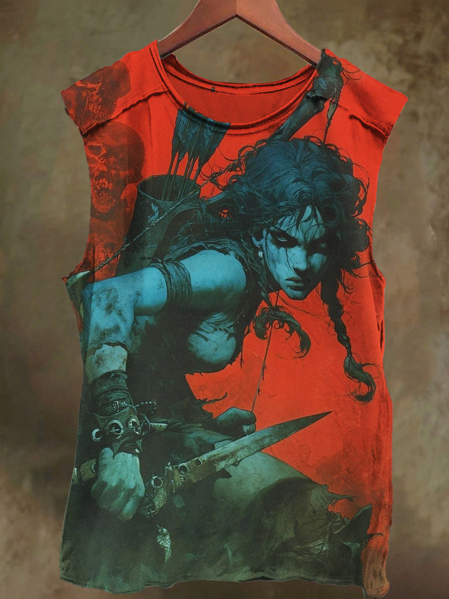 Unisex Teenage Muscle Warrior Print Casual Cotton Tank Top