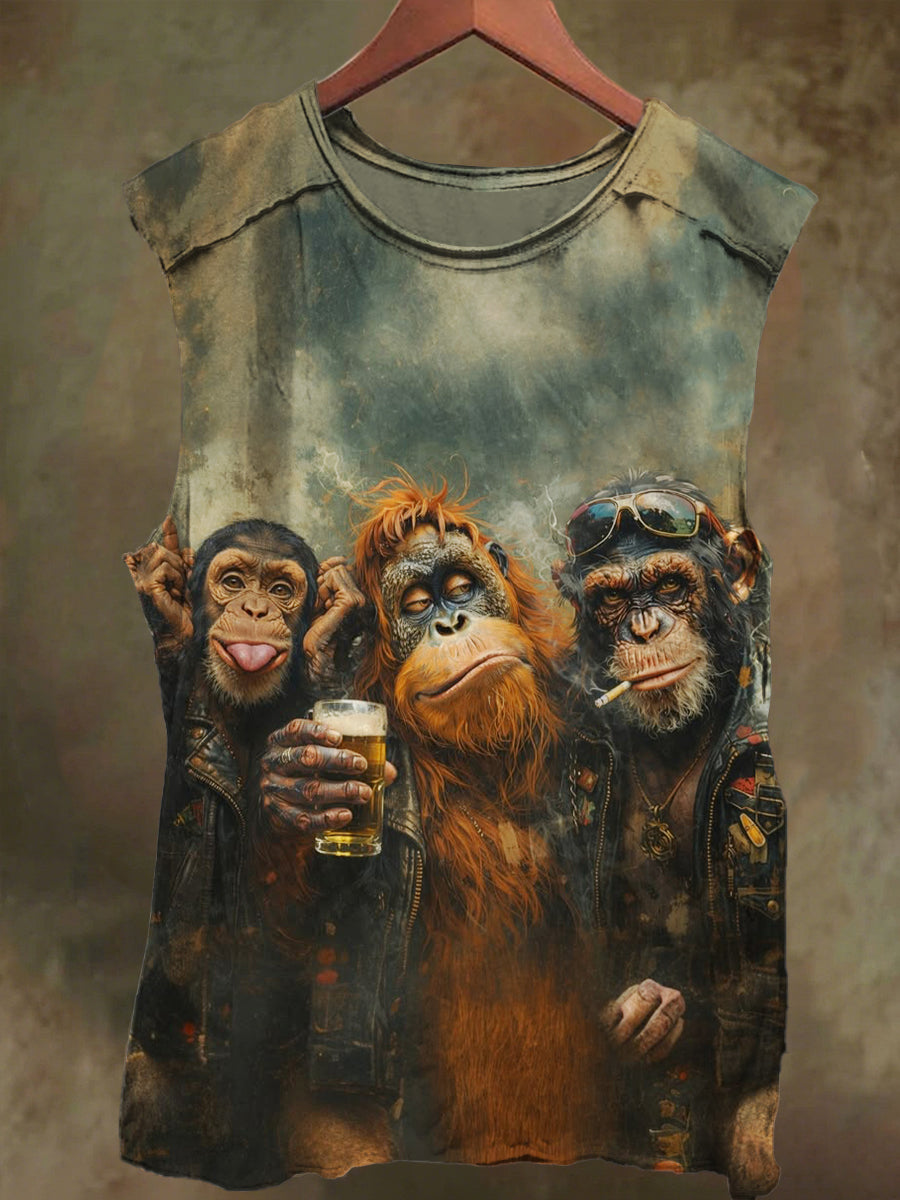 Unisex Gorilla Smoking Print Casual Cotton Tank Top