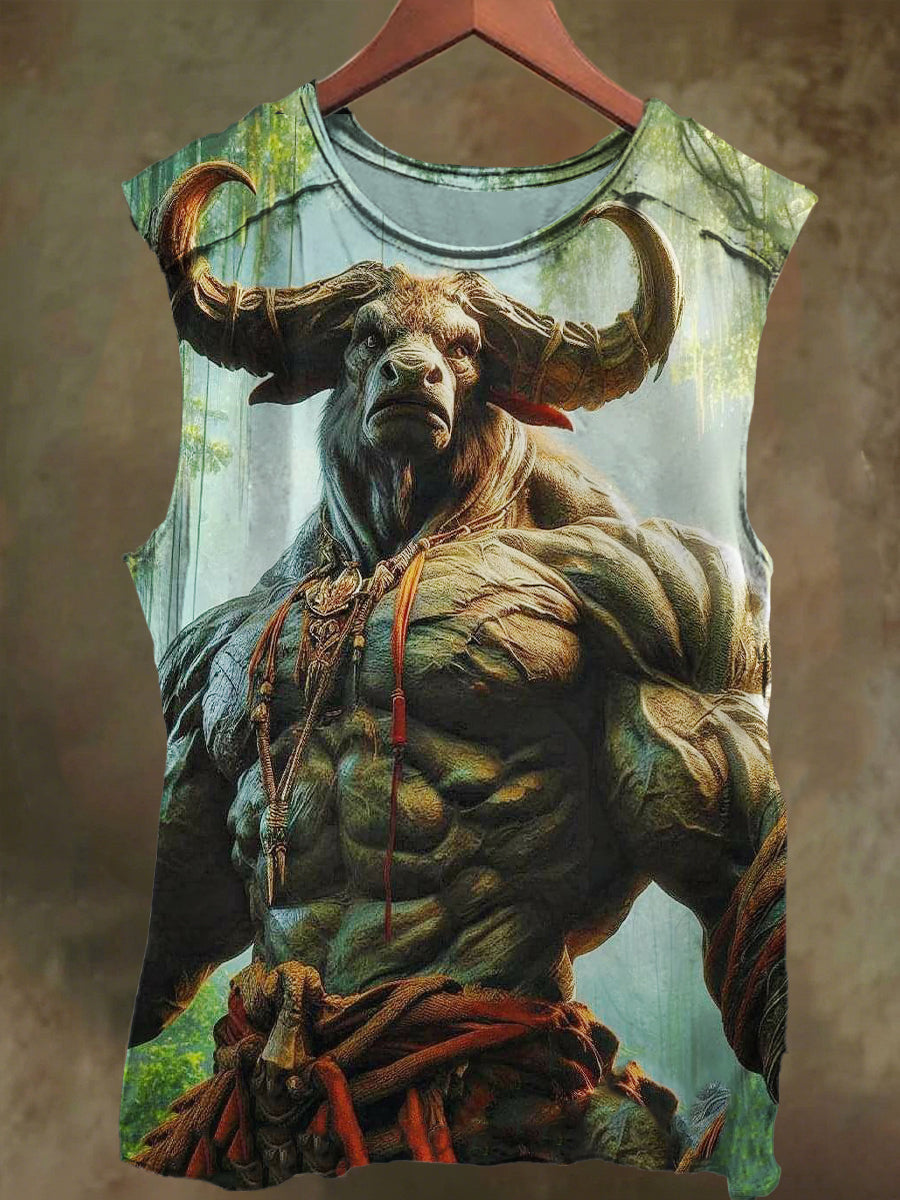 Unisex Muscle Bull Warrior Print Casual Cotton Tank Top