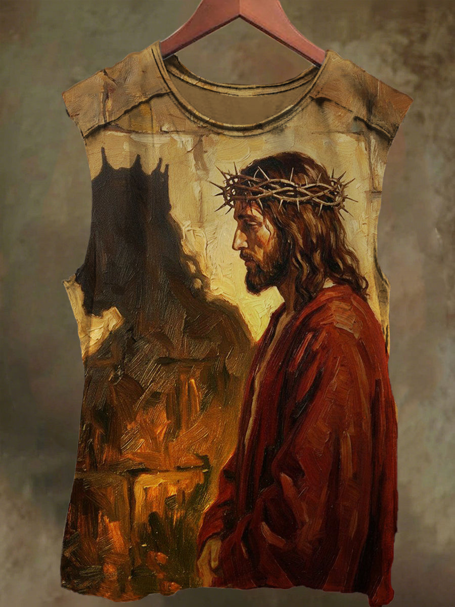 Unisex Jesus Shadow Print Casual Cotton Tank Top