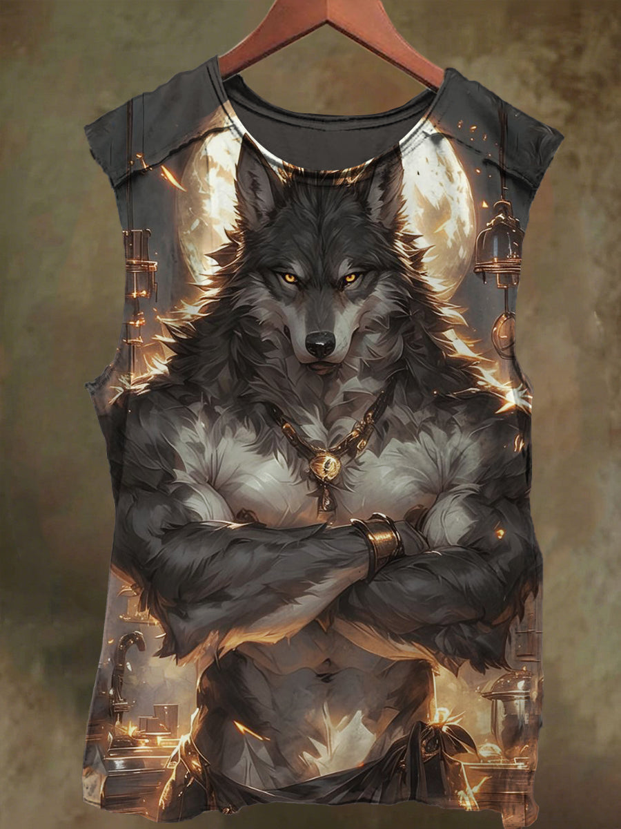 Unisex Wolf Warrior Print Casual Cotton Tank Top