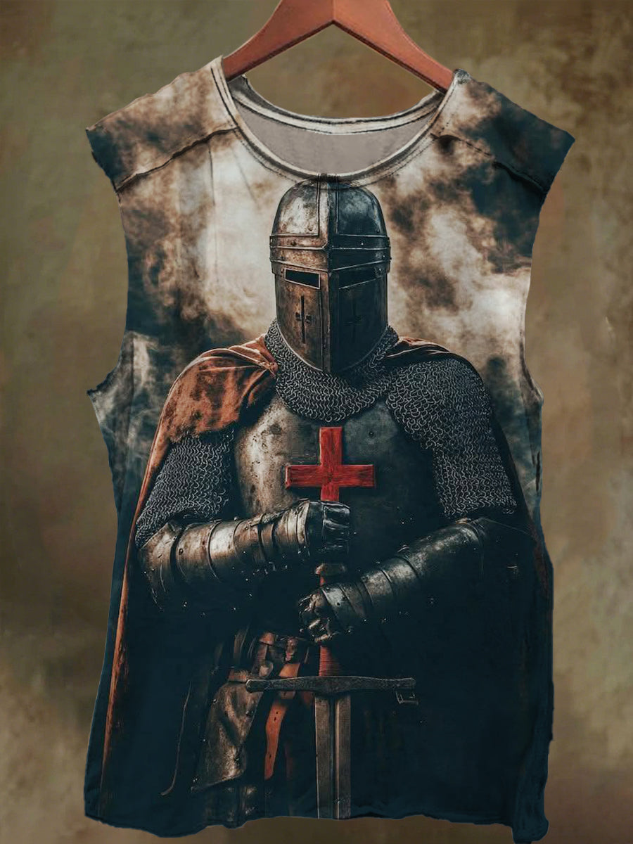 Unisex Crusader Knight Print Casual Cotton Tank Top