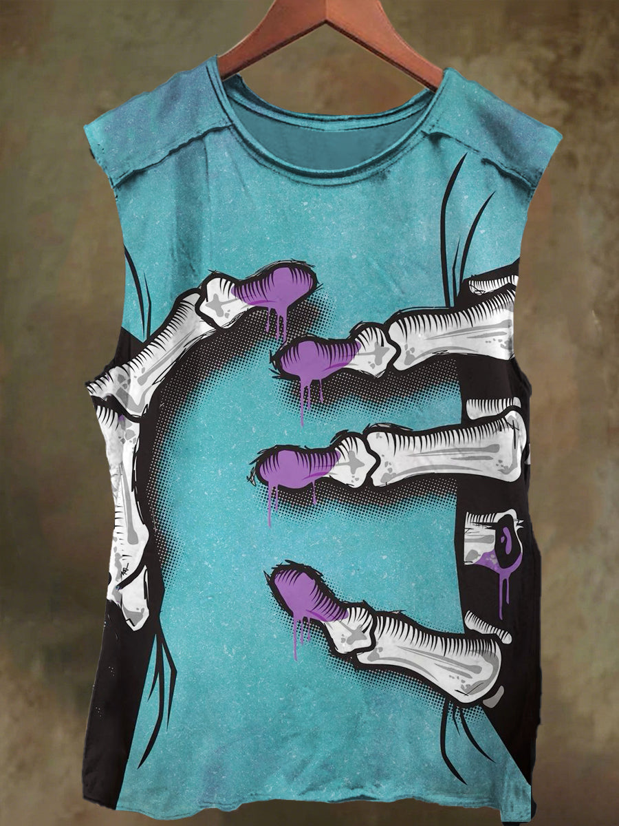 Unisex visual illusion skull palm print casual cotton tank top