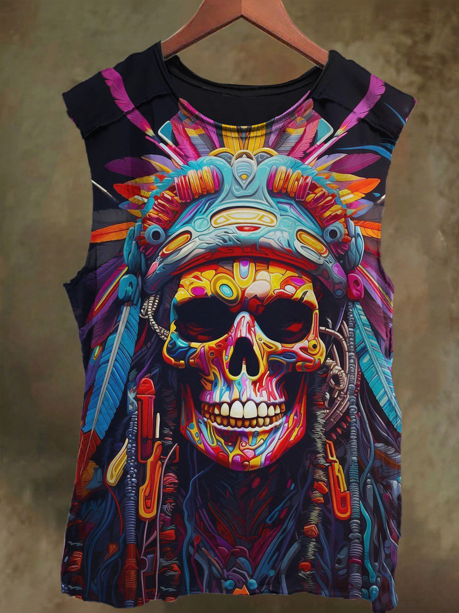Unisex Paint African Skull Print Casual Cotton Tank Top