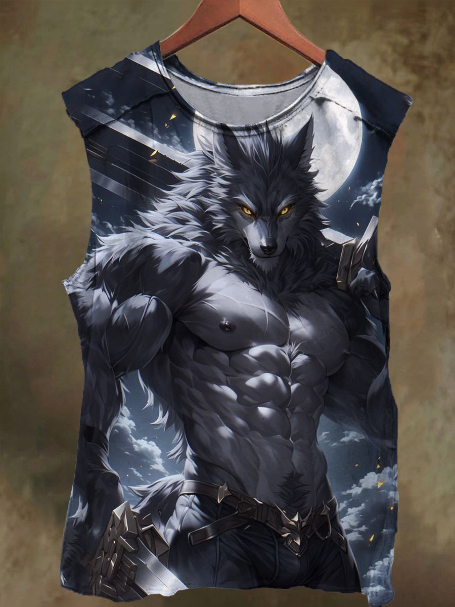 Unisex Werewolf Warrior Print Casual Cotton Tank Top