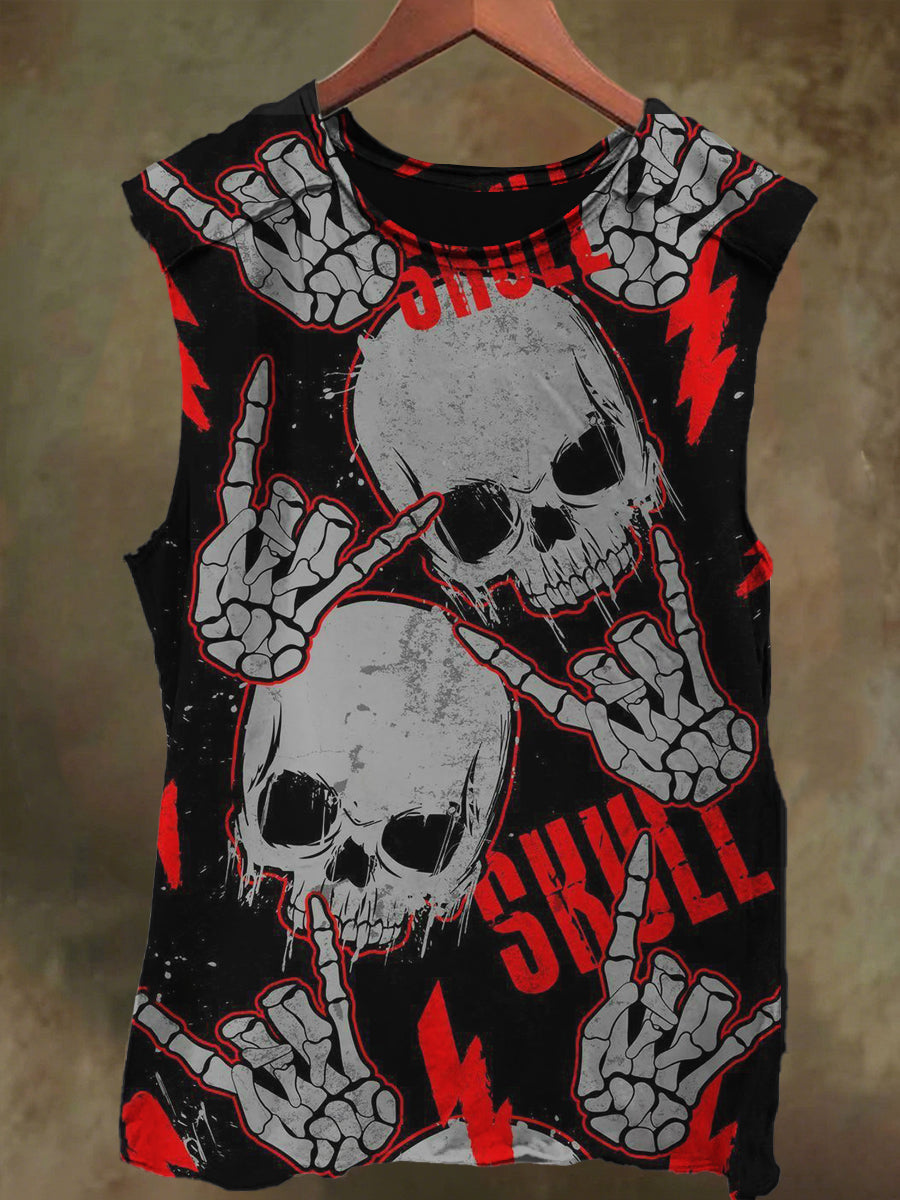 Unisex Rock Skull Print Casual Cotton Tank Top