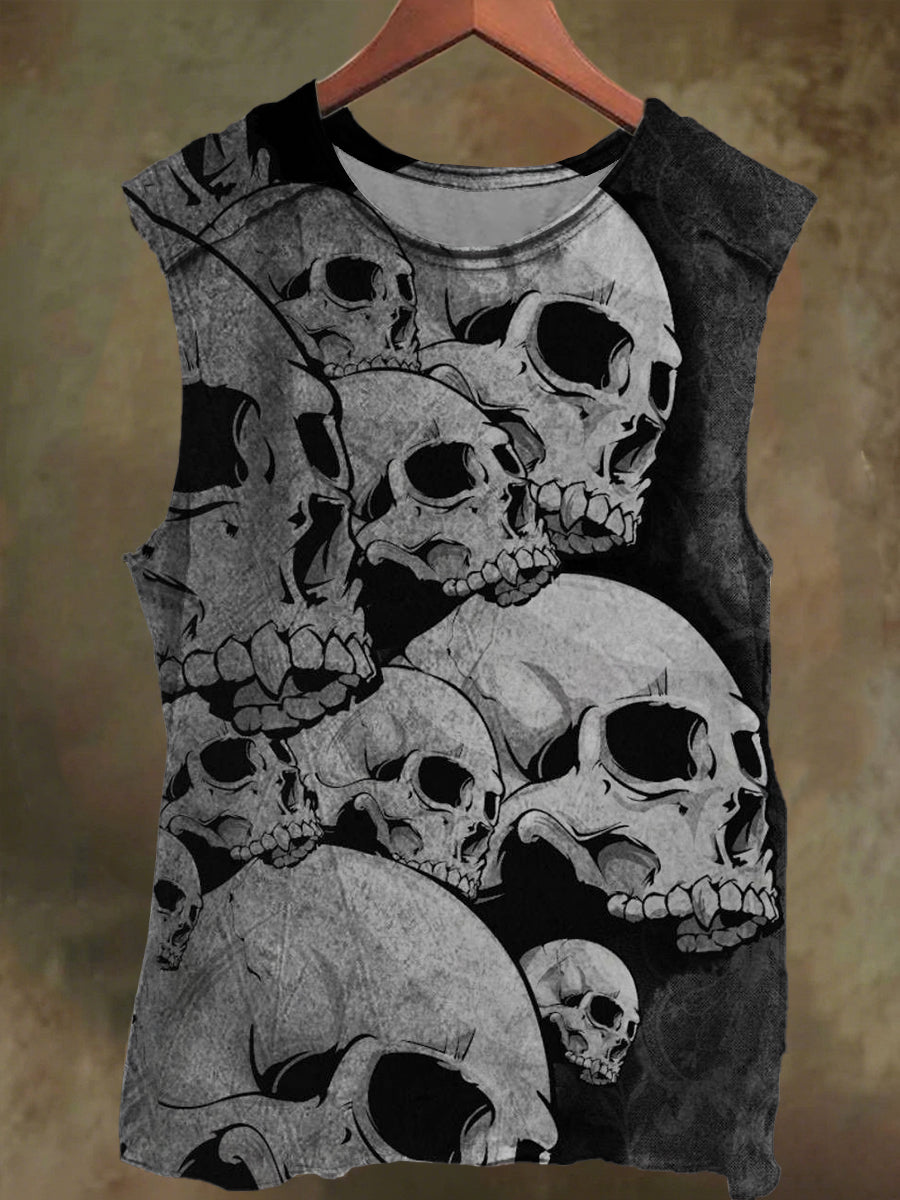 Unisex Dark Skull Print Casual Cotton Tank Top