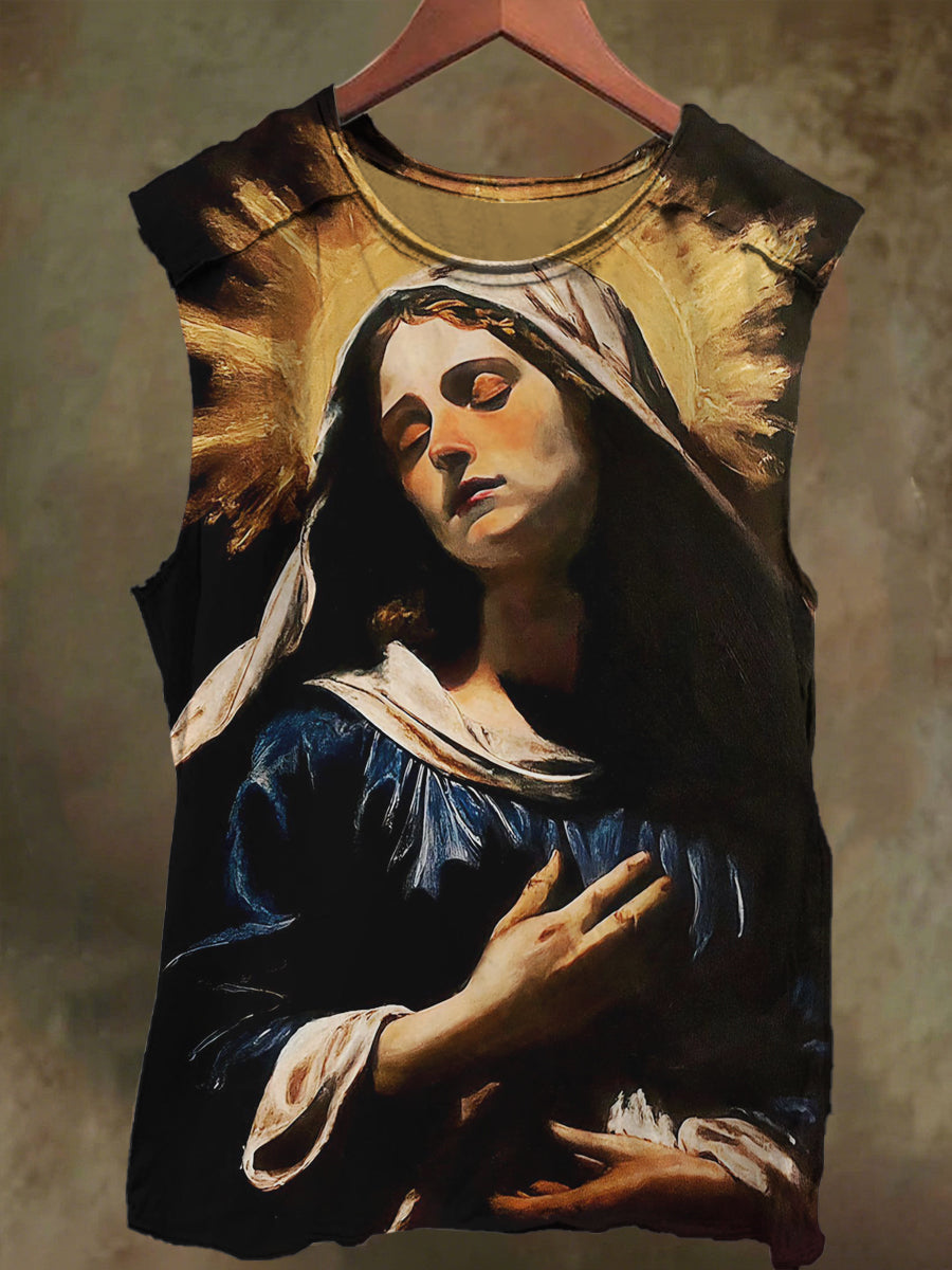 Unisex Holy Light Virgin Mary Print Casual Cotton Tank Top