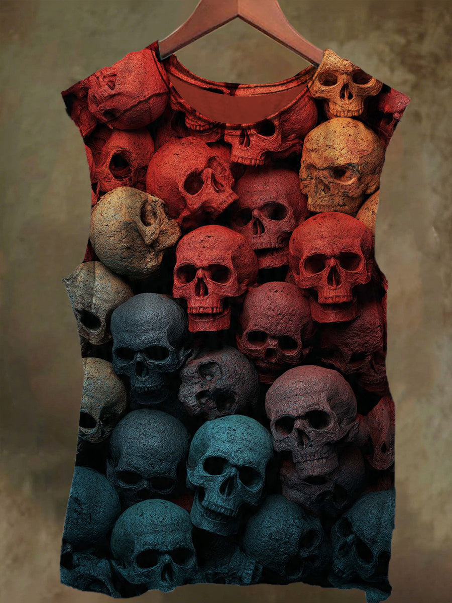 Unisex Rock Gradient Skull Print Casual Cotton Tank Top