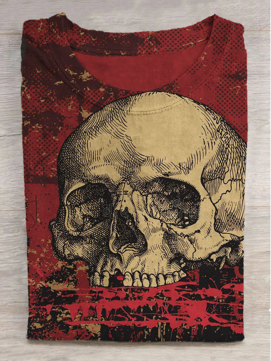 Skull Print Round Neck Short Sleeve T-Shirt