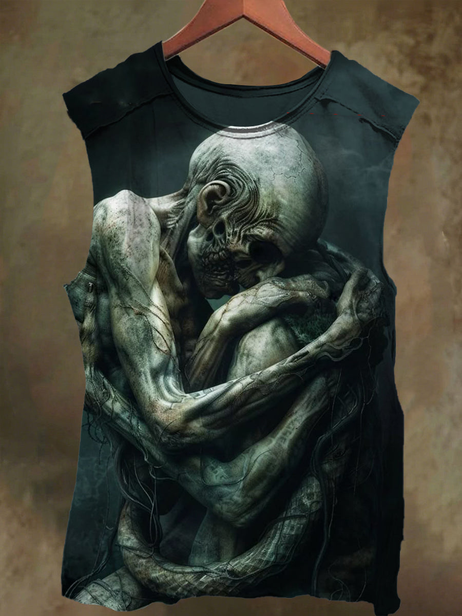 Unisex Skull's Embrace Print Casual Cotton Tank Top