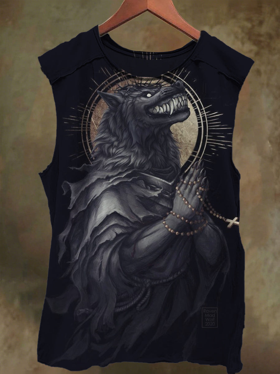 Unisex Werewolf's Prayer Print Casual Cotton Tank Top