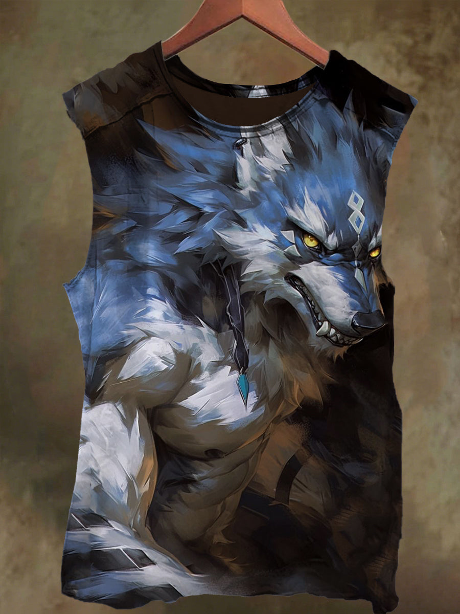 Unisex Muscle Wolf King Print Casual Cotton Tank Top