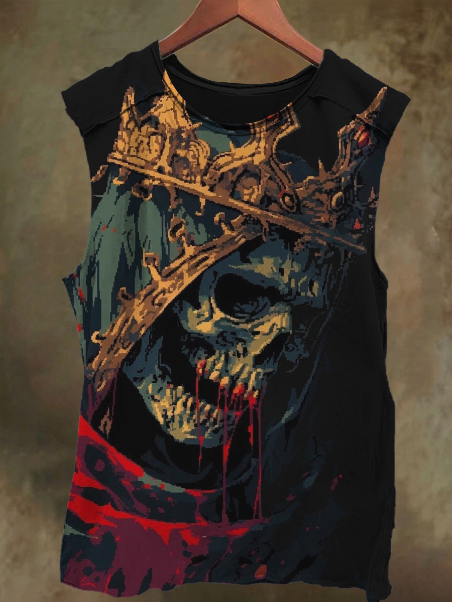 Unisex Crown Skull Print Casual Cotton Tank Top