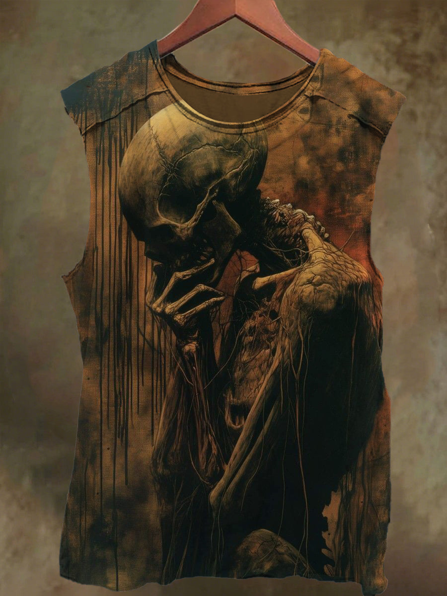 Unisex Dark Skull Print Casual Cotton Tank Top