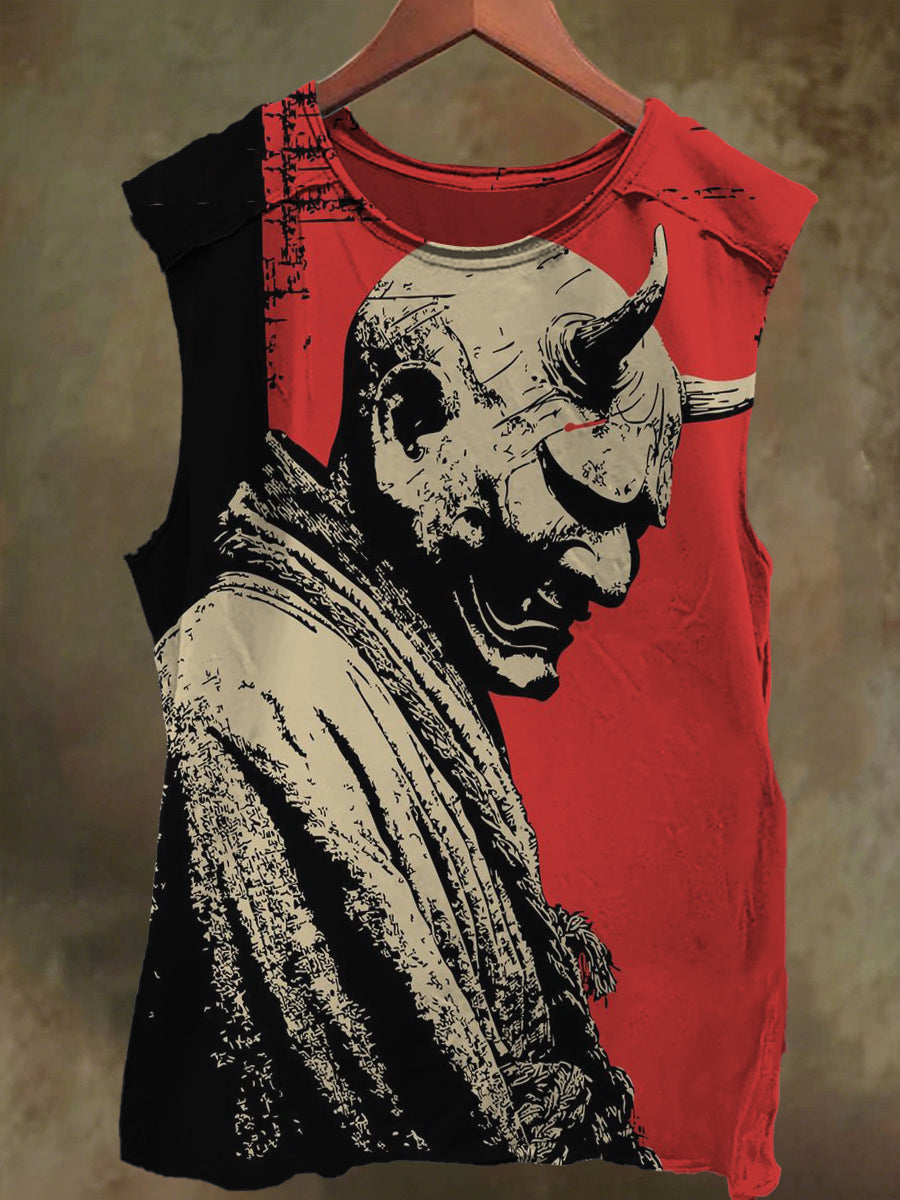Unisex Cowl Mask Skull Print Casual Cotton Tank Top