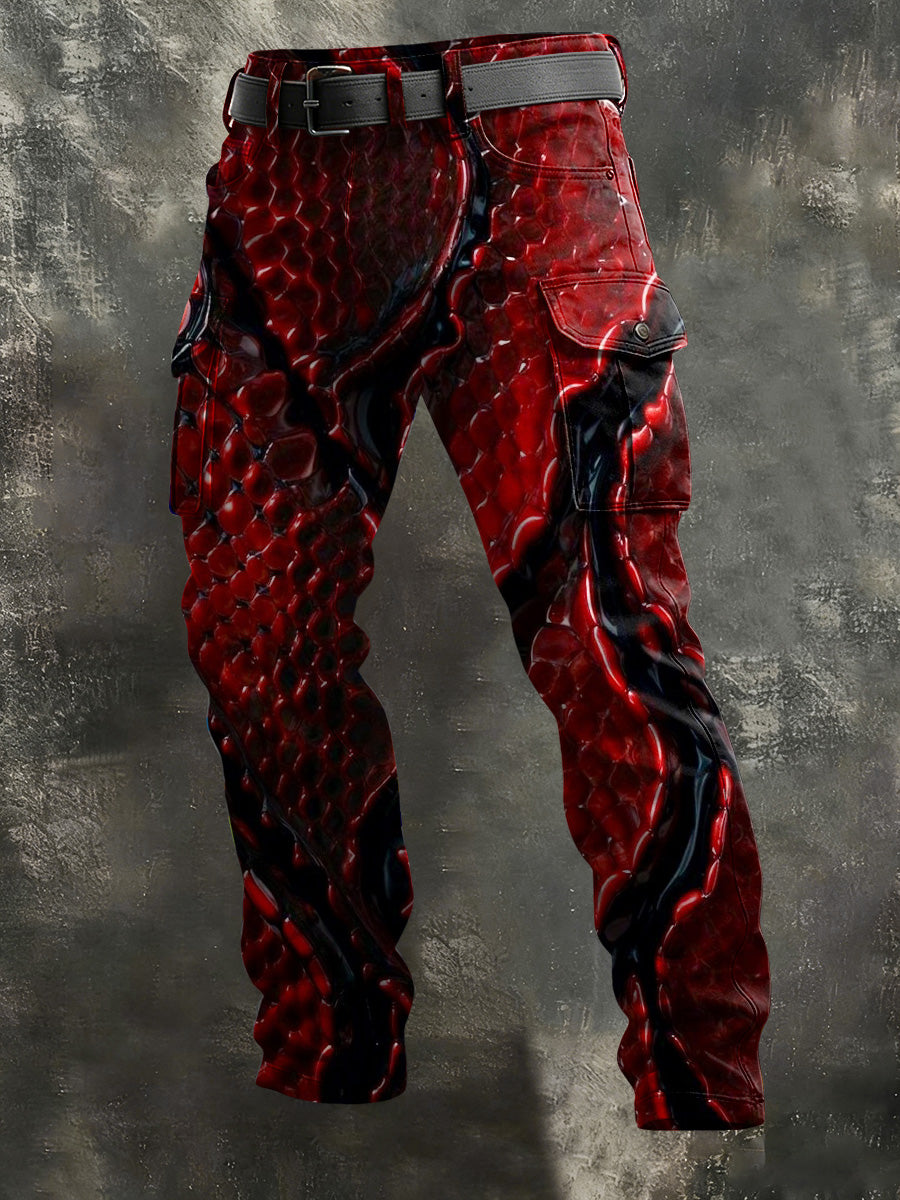 Men's Vintage Snakeskin Textured Print Casual Trousers