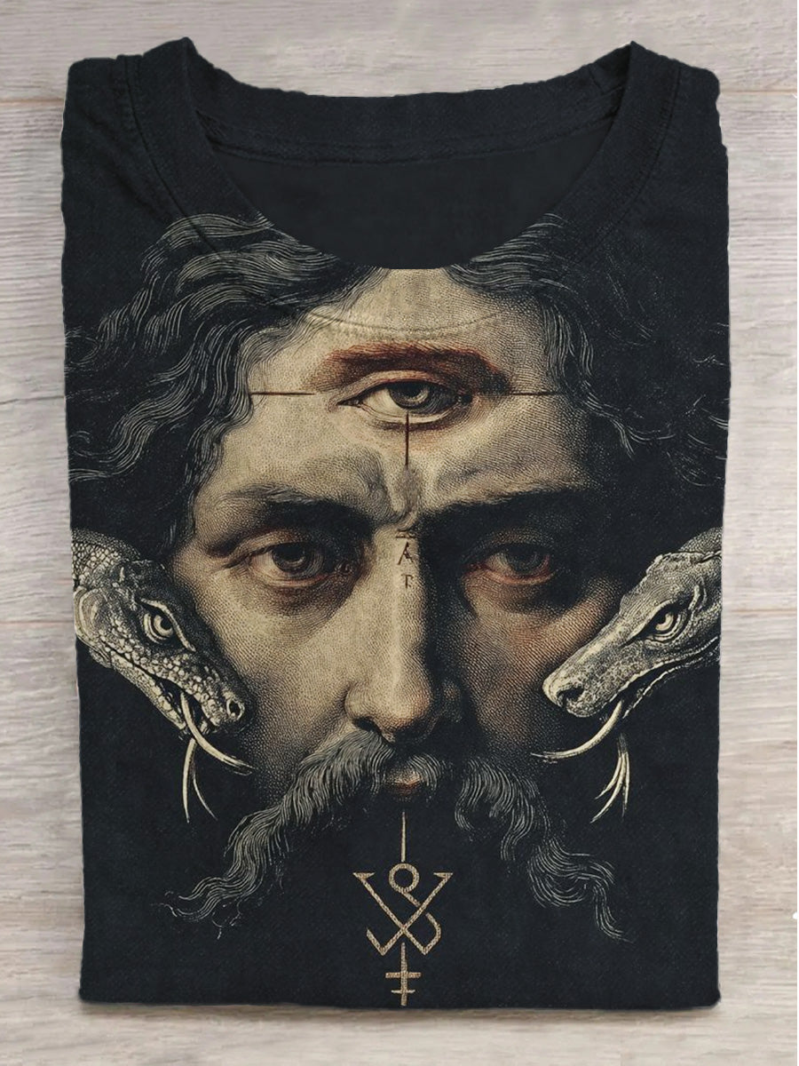 Jesus and the Snake Print Casual Short Sleeve T-Shirt