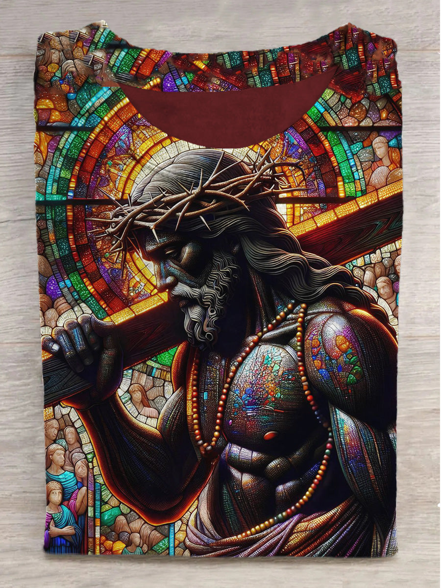 Rock Muscle Jesus Cross Print Casual Short Sleeve T-Shirt