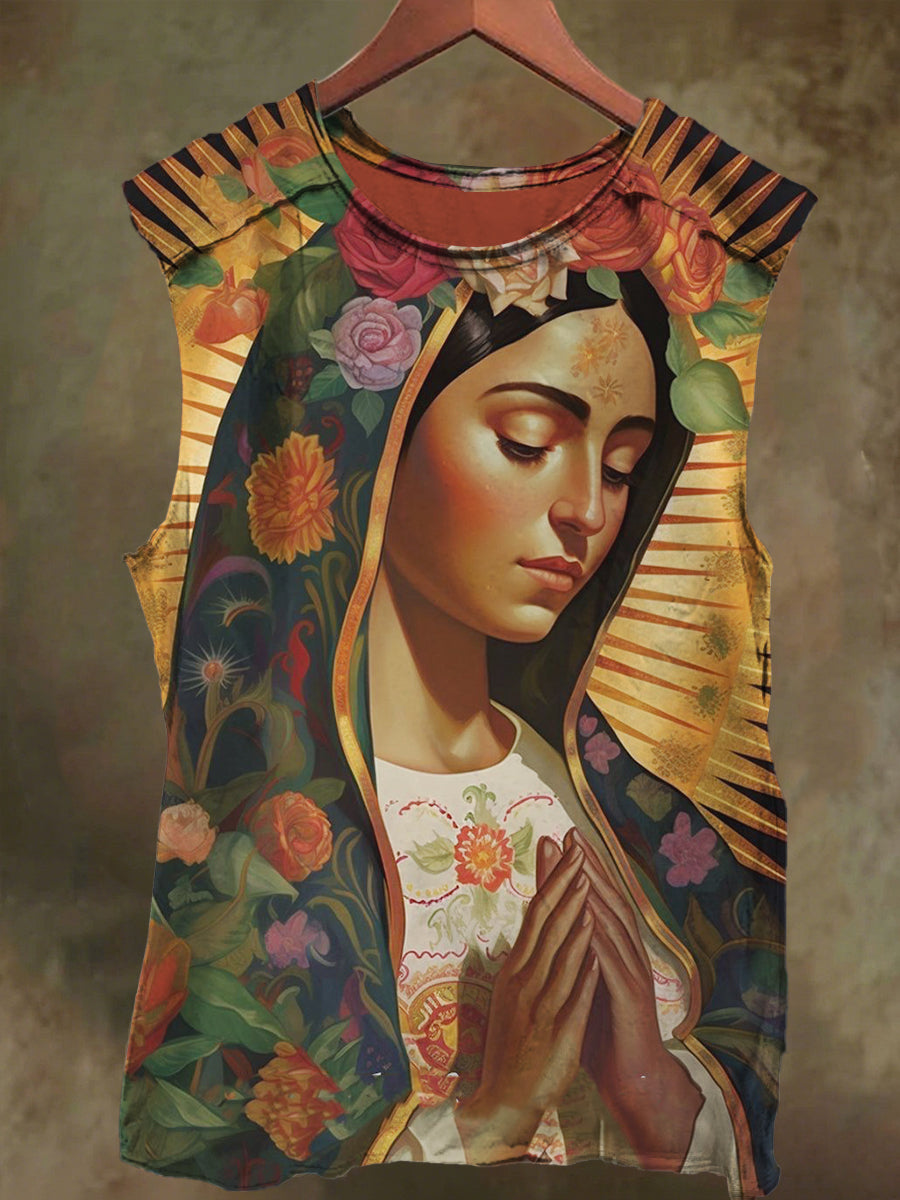 Unisex Our Lady of Prayer Print Casual Cotton Tank Top