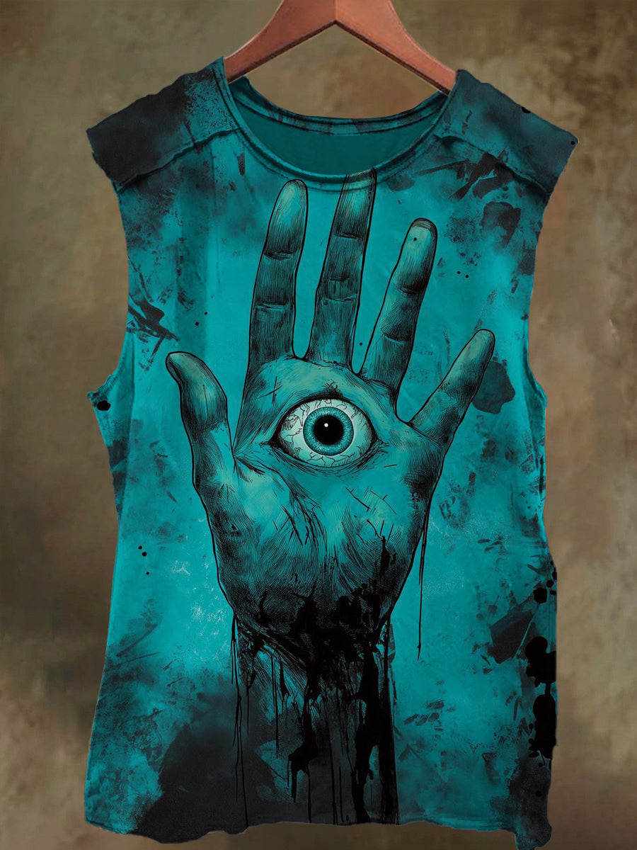Unisex Dark Hand Eyeball Print Casual Cotton Tank Top