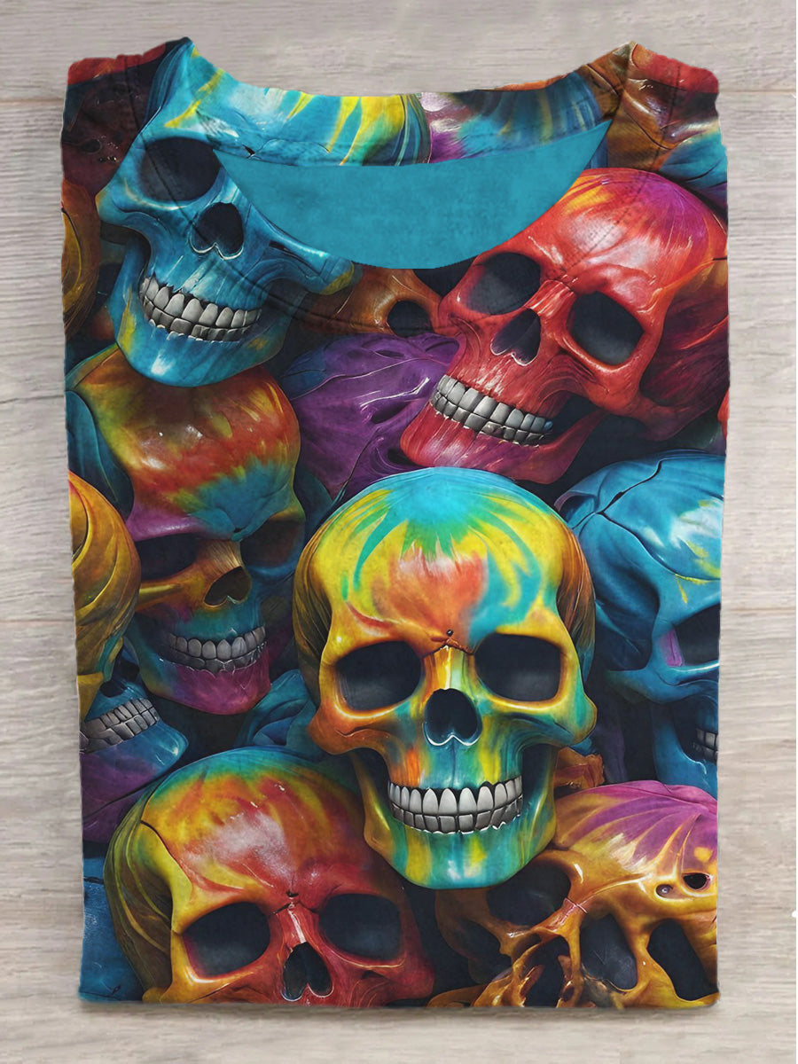 Paint Skull Print Casual Short Sleeve T-Shirt