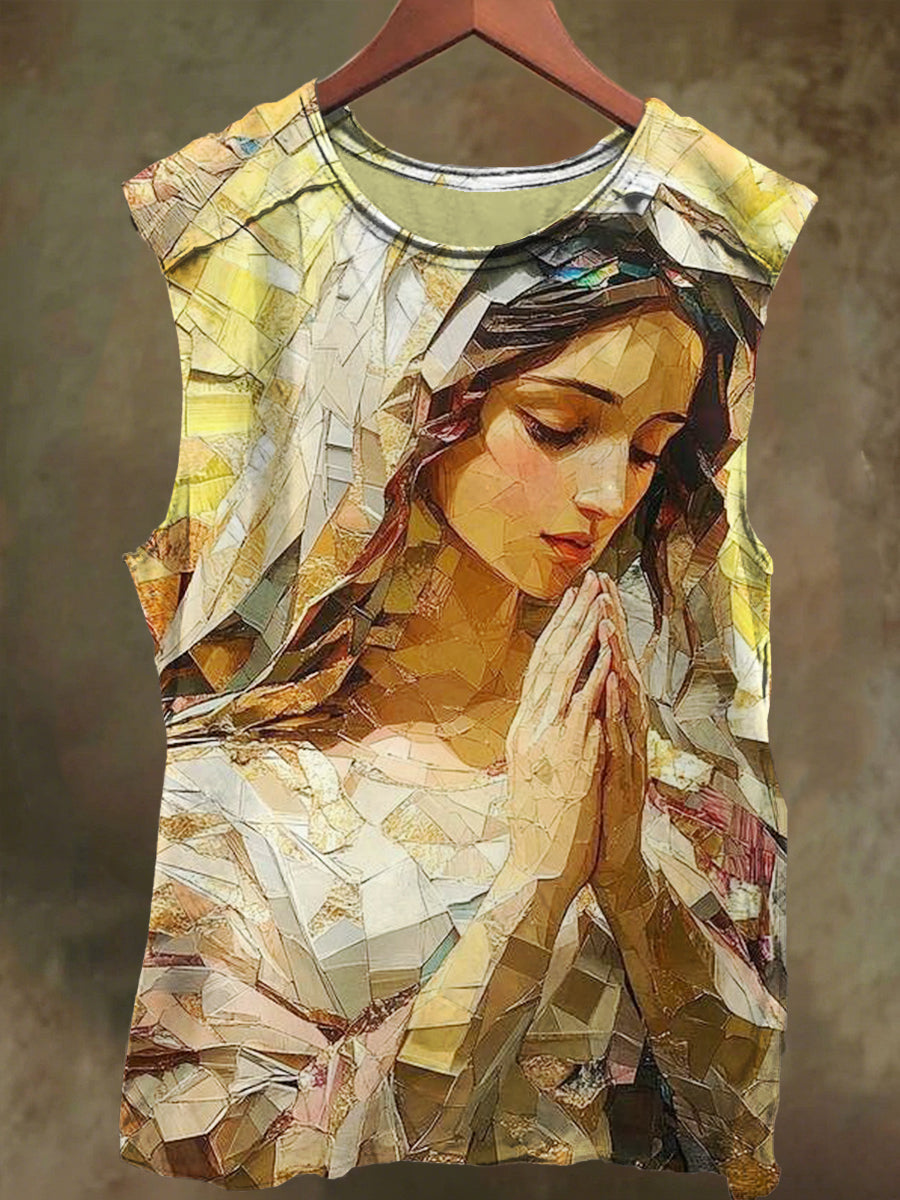 Unisex Virgin Mary Prayer Print Casual Cotton Tank Top